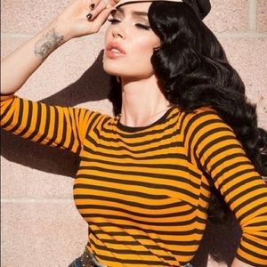Pinup girl boatneck gold and black striped top 4x